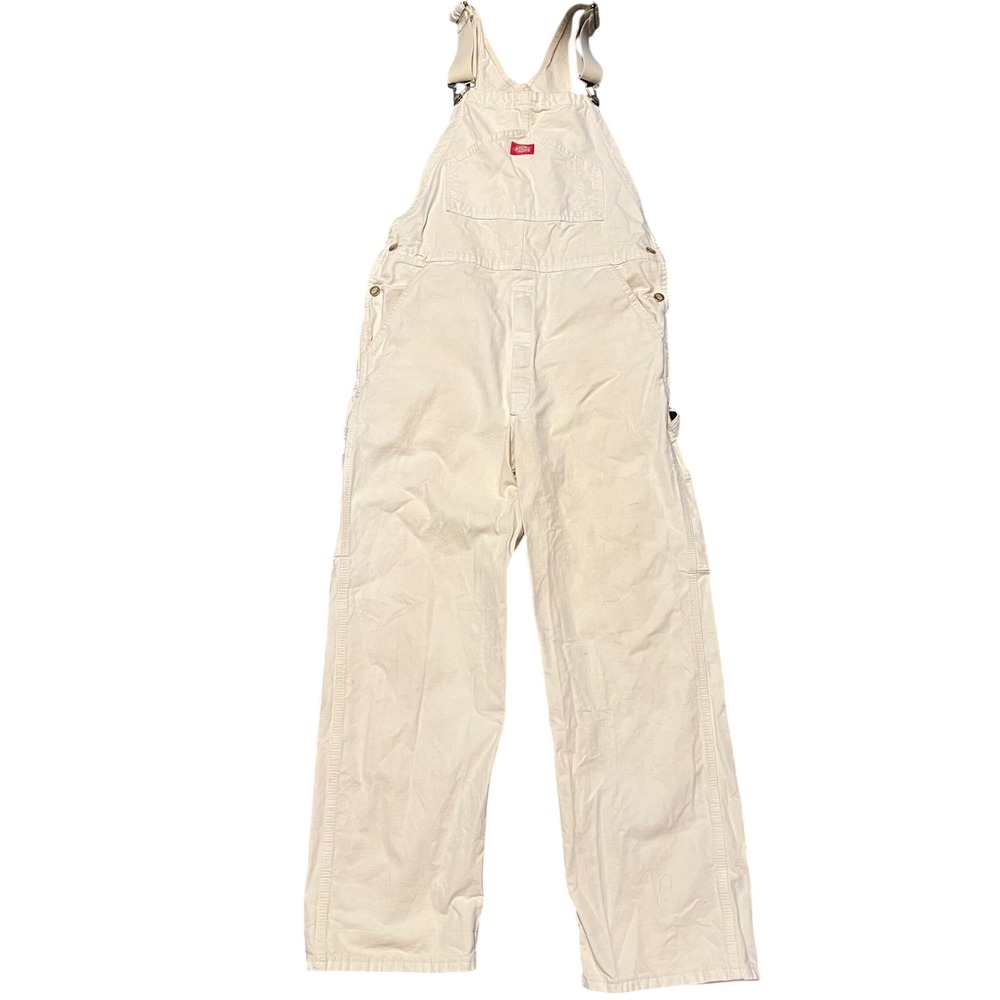 Dickies Bib Painters Overalls Unisex 32x30 Off White Cream Canvas Workwear